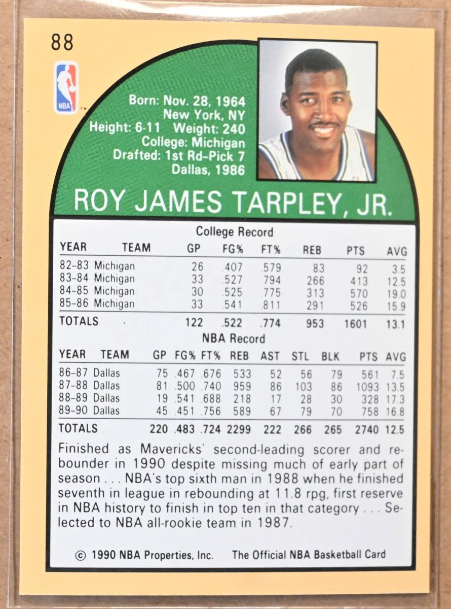 ROY TARPLEY (ロイ・タープリー) 1990 NBA HOOPS トレーディングカード 【90s Dallas Mavericks ダラスマーベリックス】_画像2