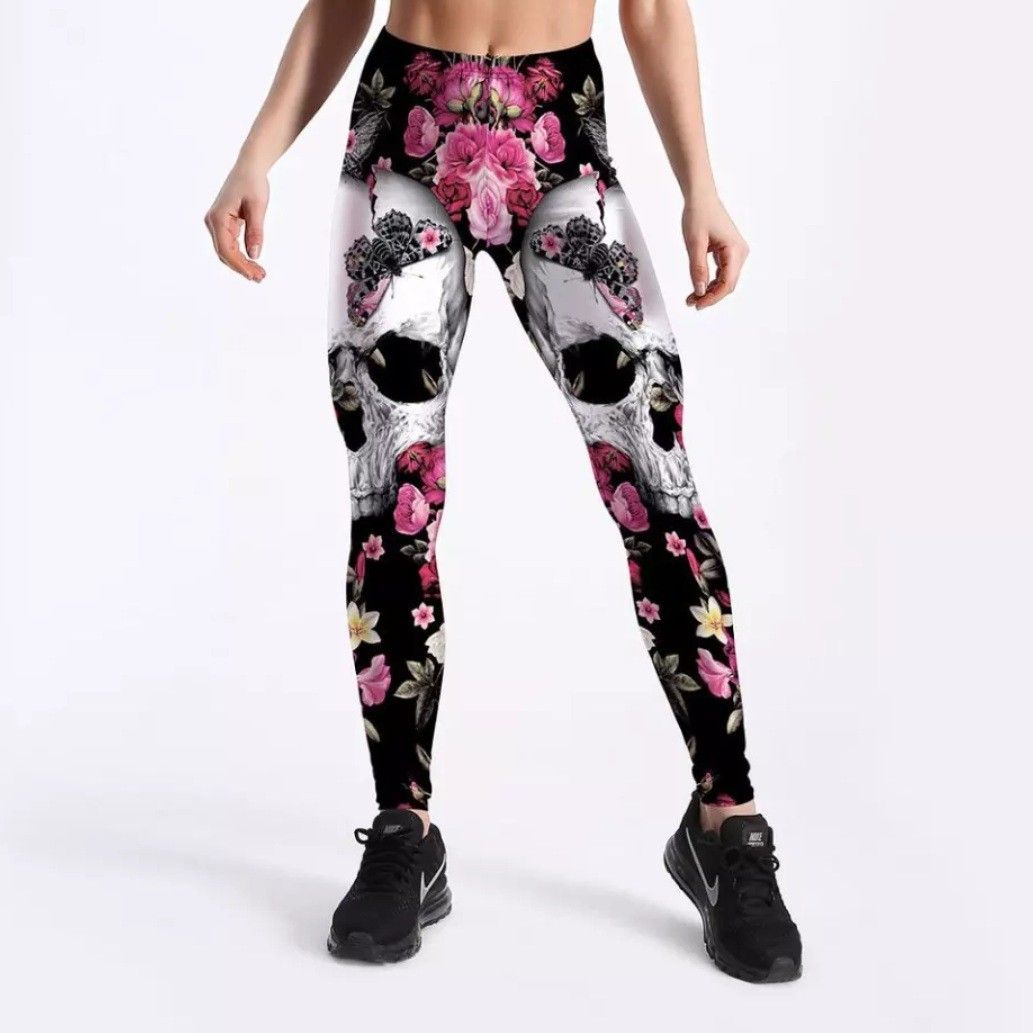 レギンス スパッツ ヨガ フィットネス スポーツ スカル ローズ 花柄 ZUMBA PANTS HIPHOP M XL L 美脚 