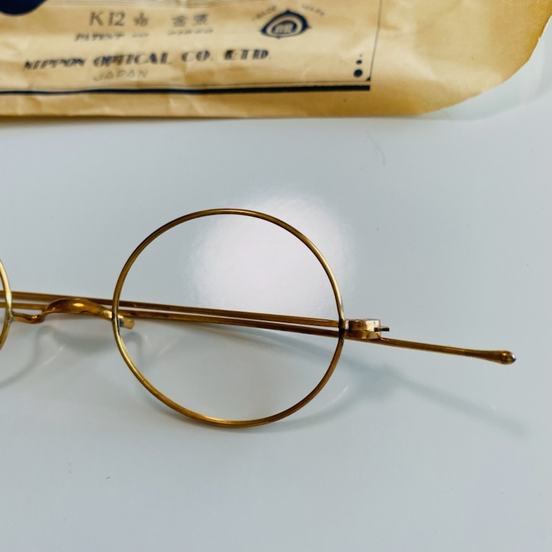 アンティーク 未使用 セル巻 K12 金張 鼈甲柄 丸眼鏡 昭和