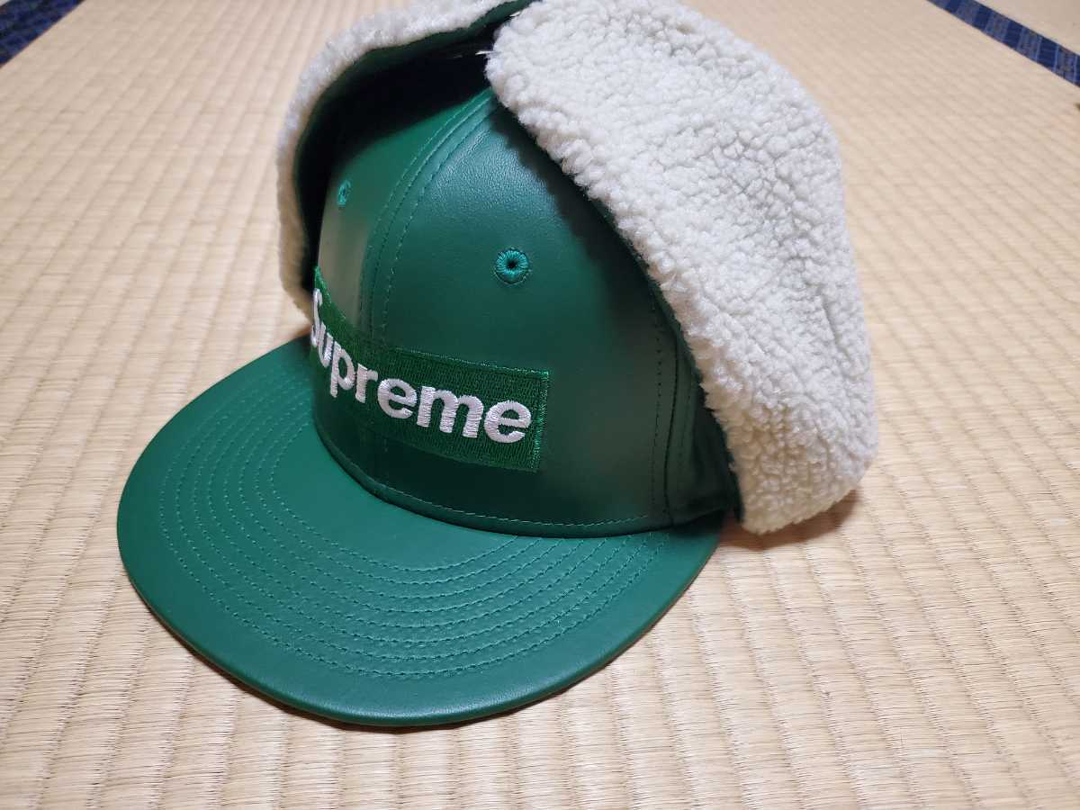 ★Supreme LeatherEarflap BoxLogo NewEra Green シュプリーム レザーイヤーフラップ ボックスロゴ ニューエラ グリーン 2022FW 7.5/8★_画像3