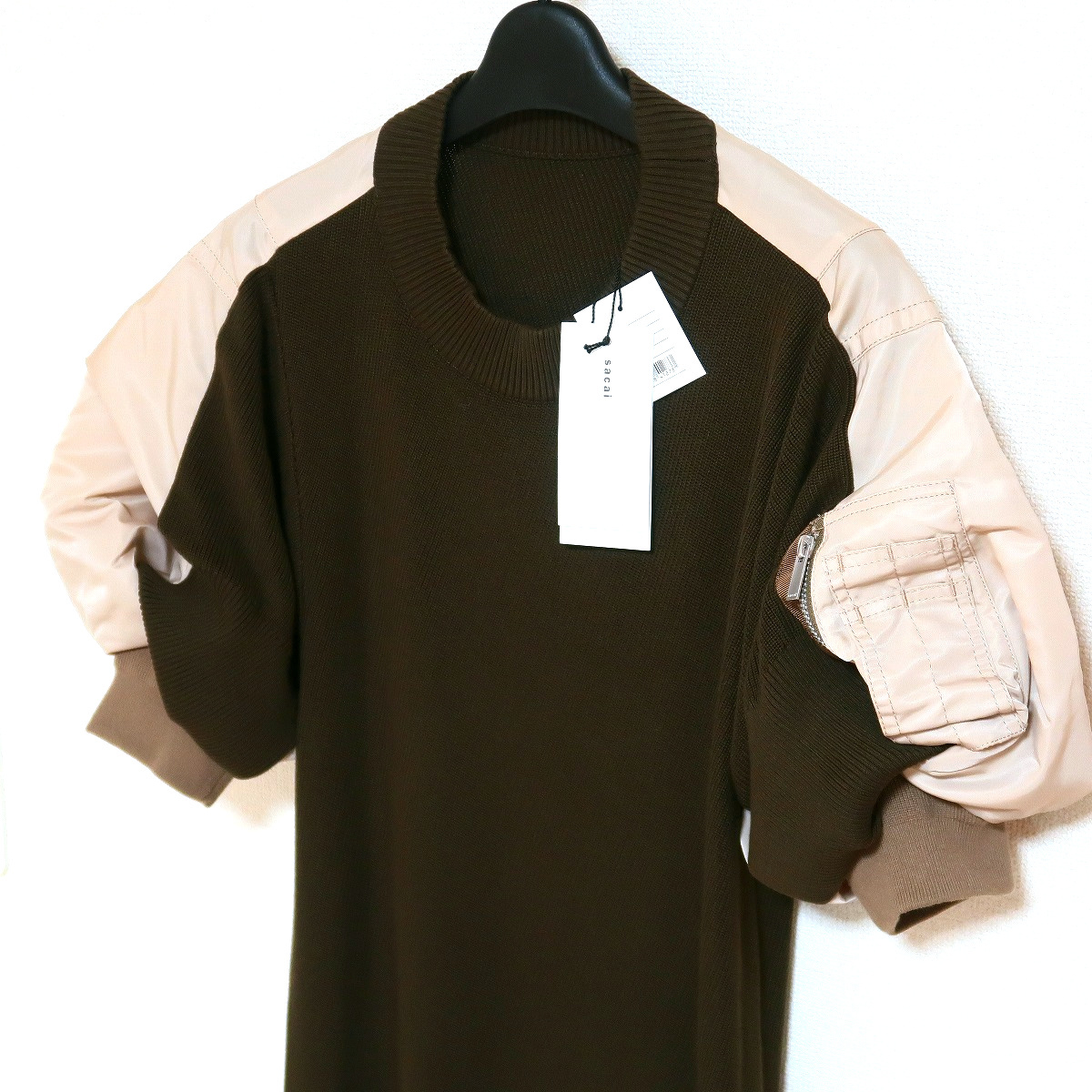 新品 22ss Sacai パフスリーブ コットン ニット MIX ワンピース マキシ