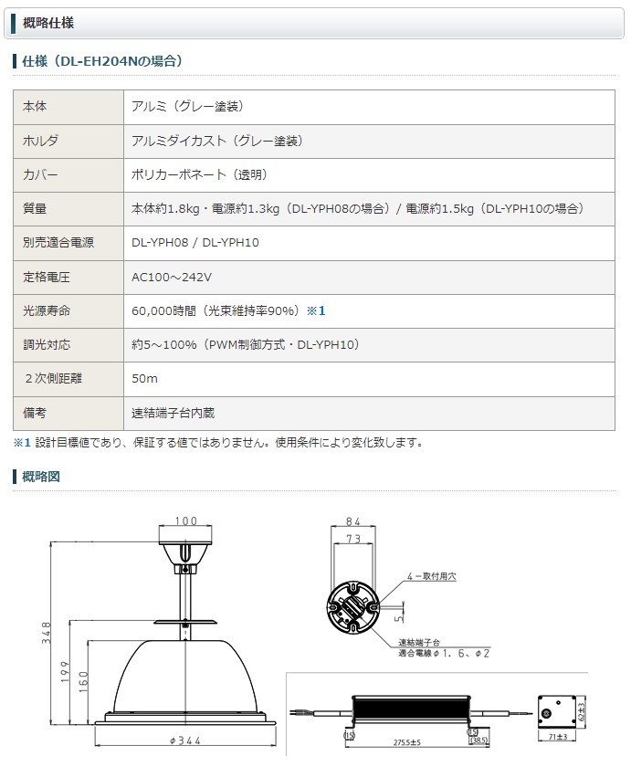 SHARP 高天井照明 電源別置形 DL-EH204N SHARP 高天井照明 電源別置形 DL-EH204N