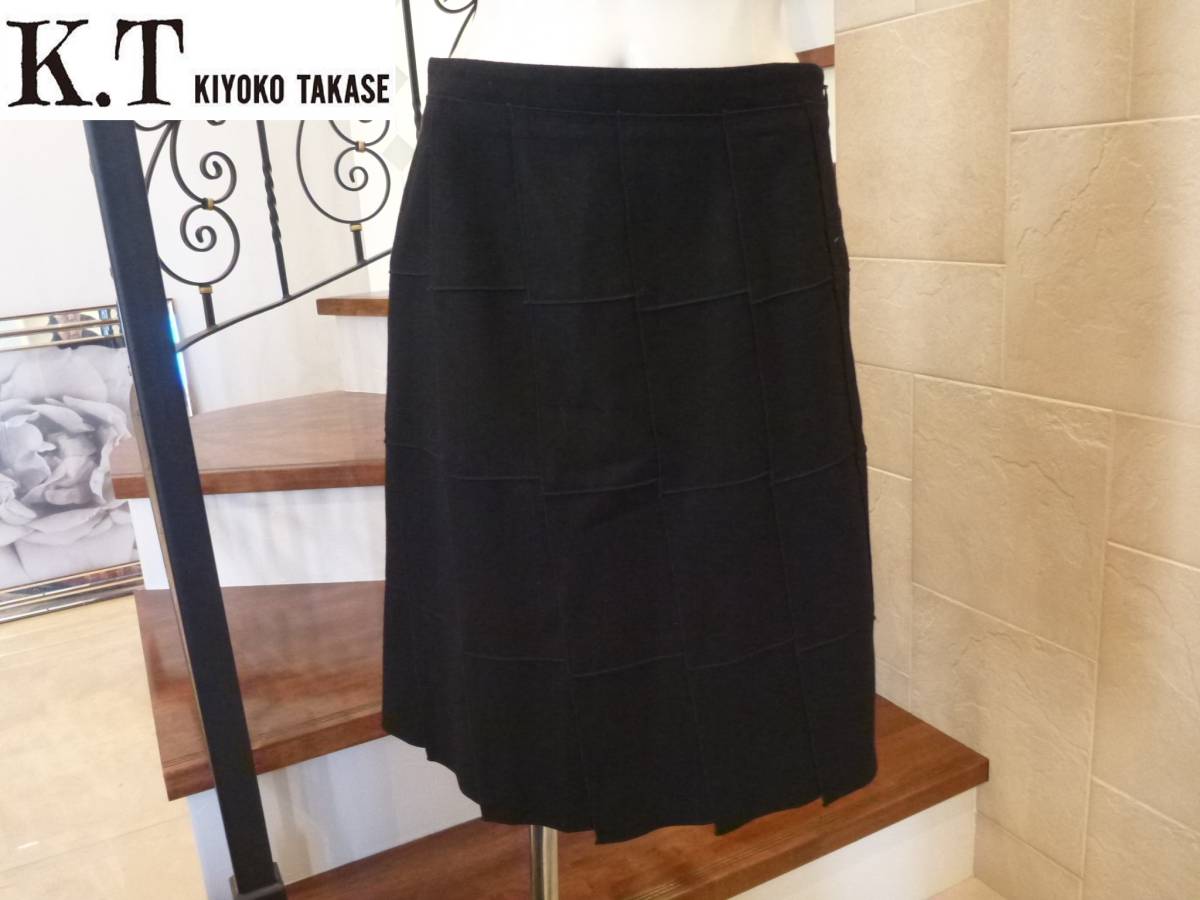 K.T KIYOKO TAKASE（キヨコタカセ）　黒ブラック　デザイン　ウール　スカート　9　　　M相当_画像1