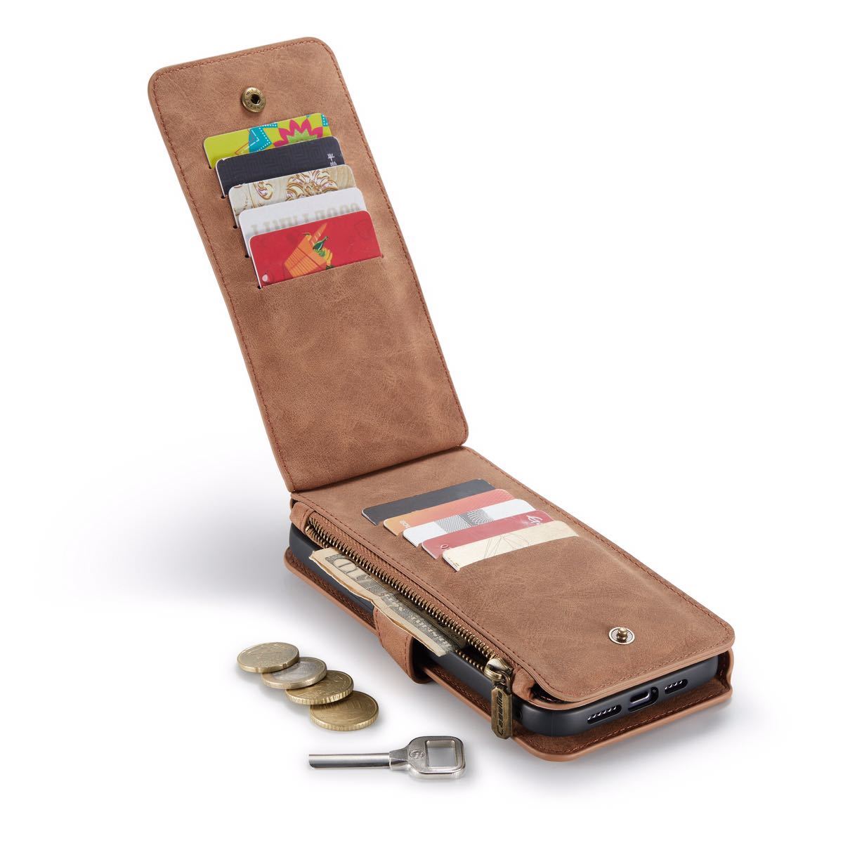 iPhone 13 Pro max レザーケース アイフォン13 プロ　マックス　ケース 手帳型 お財布付き カード収納 財布型　茶色