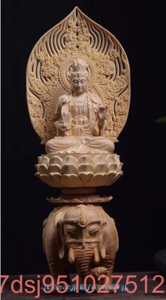 仏像 手彫り仏教美術 精密彫刻 普賢菩薩座像 職人手作り 文殊菩薩座像
