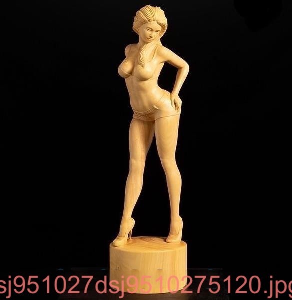 高さ22cm 美女一刀彫り 裸婦像 作り 彫刻工芸品 細工彫刻 手