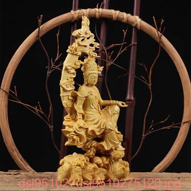 木製 水月観音 黄楊木 彫刻 仏像 置物 職人手作り観音菩薩 仏像
