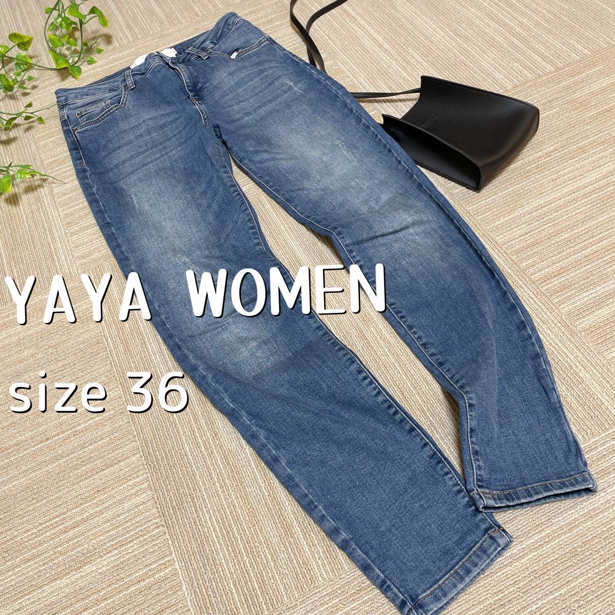 YAYA WOMEN ヤヤ デニムパンツ ジーンズ ダメージ加工 ストレート 