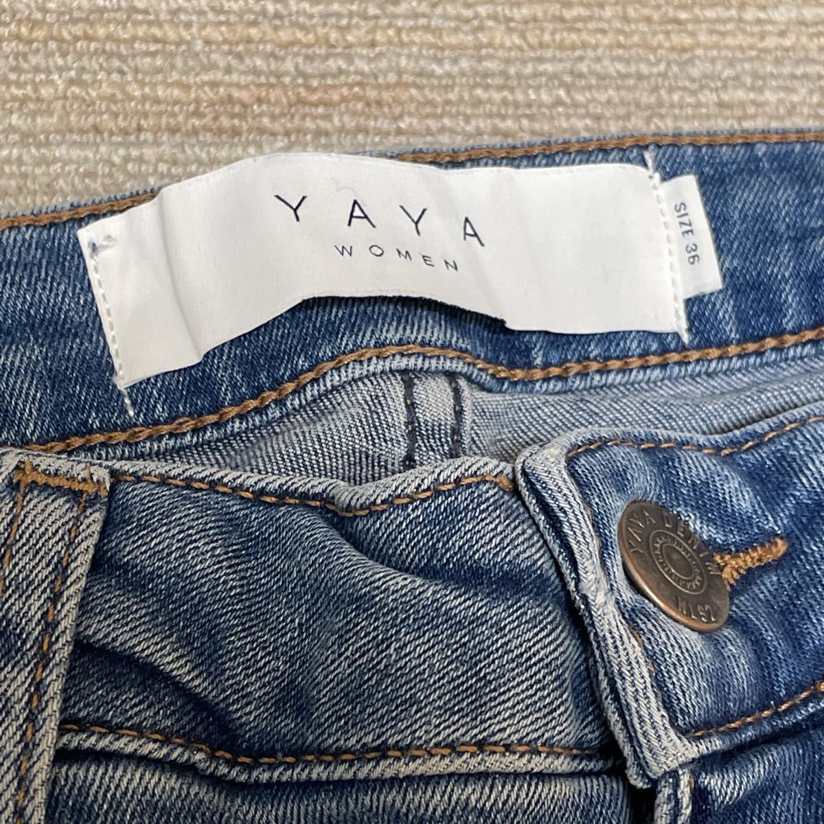 YAYA WOMEN ヤヤ デニムパンツ ジーンズ ダメージ加工 ストレート 