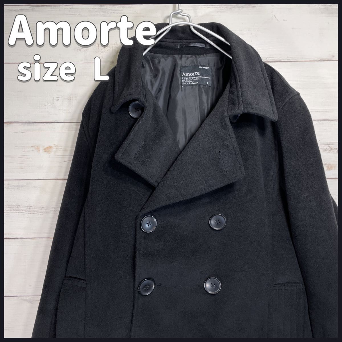 Amorteアモルテ メンズ Pコート ジャケット アウター ブラック Lサイズ