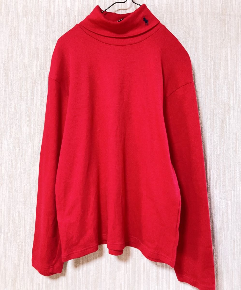 美品 ポロラルフローレン タートルネックニット セーター レッド