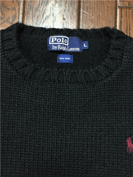 【驚きの値段で】 Ｌ セーター クルーネック ＲａｌｐｈＬａｕｒｅｎ Ｐｏｌｏ ラルフローレン ポロ 黒 ニット １００％ウール ＲＬ ブラック セーター