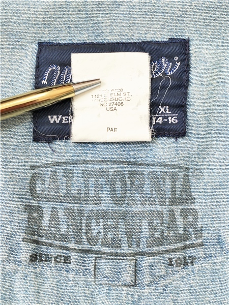  Wrangler WRANGLER California lunch wear CALIFORNIA RANCH WEAR damage repair Denim western shirt Youth XL