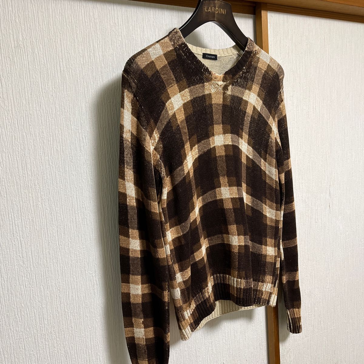 【極美品】Cruciani クルチアーニ ブラウンチェック プリント ニット