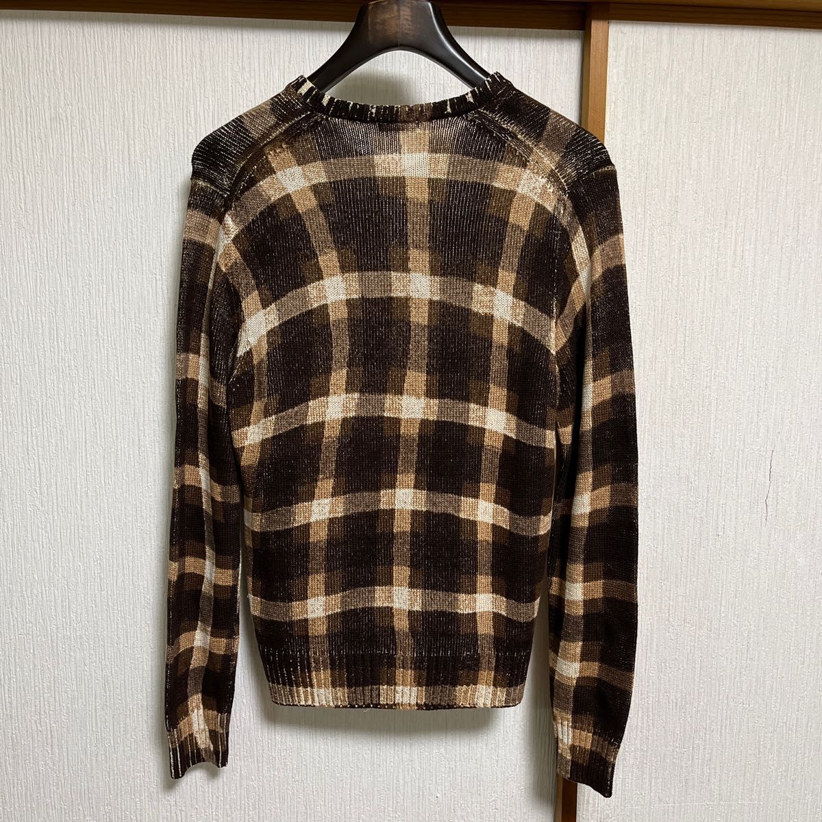 【極美品】Cruciani クルチアーニ ブラウンチェック プリント ニット