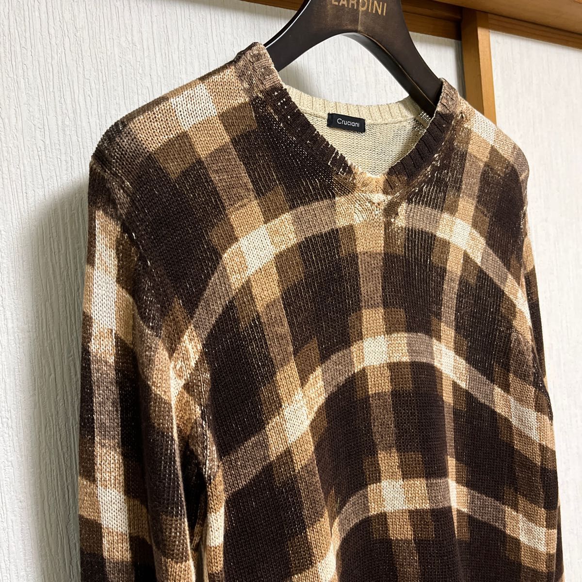 【極美品】Cruciani クルチアーニ ブラウンチェック プリント ニット
