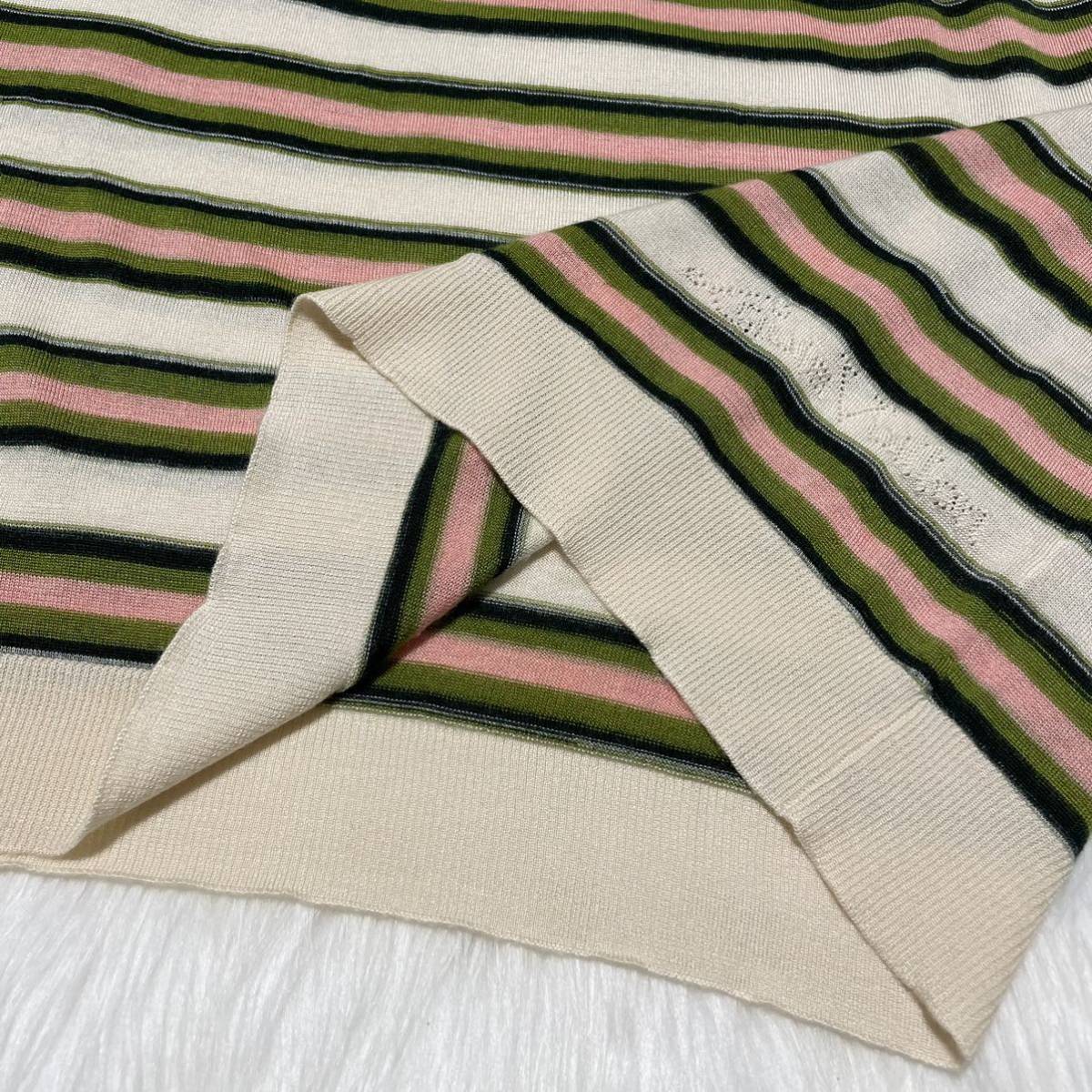 本物 ルイヴィトン カシミヤ&シルク ボーダー 切替 半袖 ニット