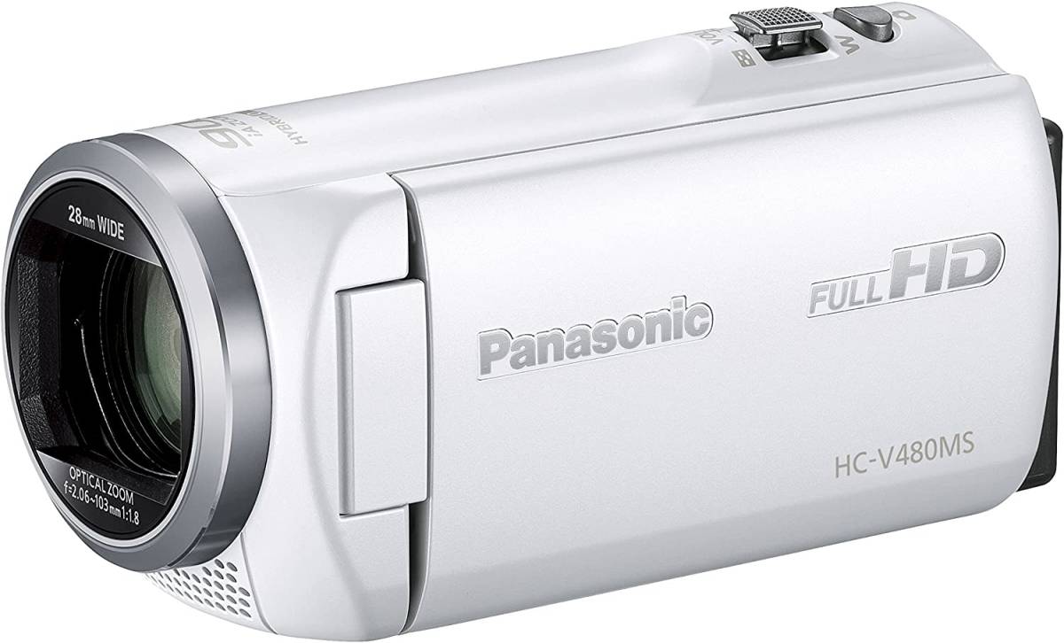 パナソニック HDビデオカメラ V480MS 32GB 高倍率90倍ズーム ホワイト HC-V(中古品)