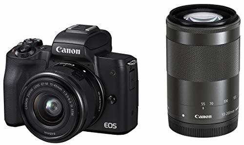 Canon ミラーレス一眼カメラ EOS Kiss M ダブルズームキット ブラック EOSK(中古品)