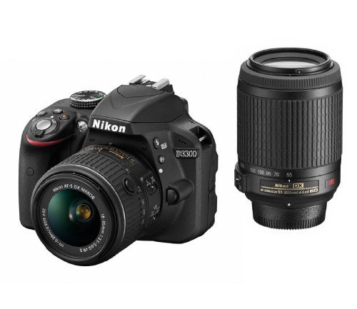 Nikon デジタル一眼レフカメラ D3300 ダブルズームキット ブラック D3300WZ(中古品)
