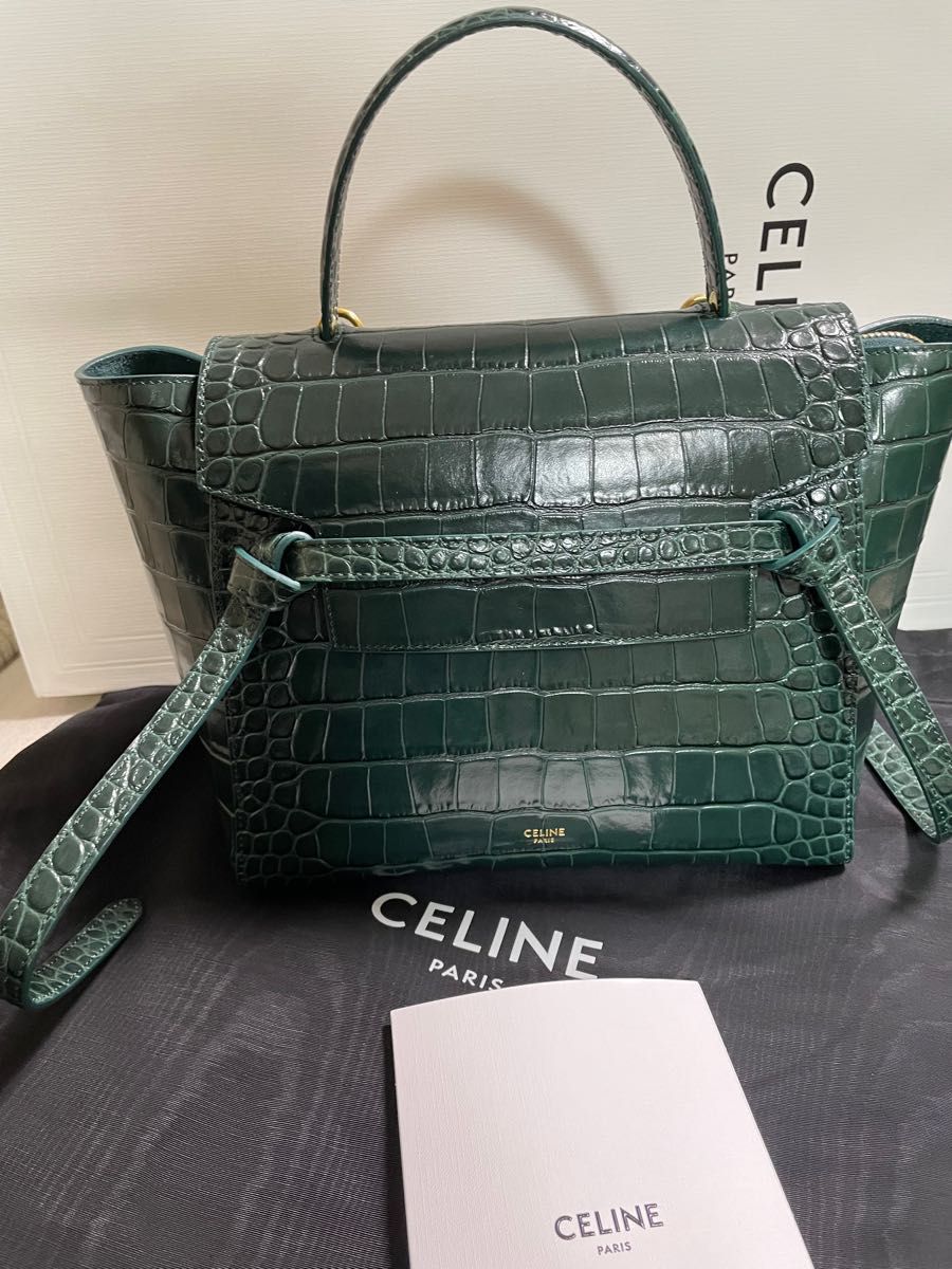 CELINE セリーヌ 2way ショルダーバッグ ハンドバッグ　ベルトバッグ　クロコダイル型押し　アマゾン