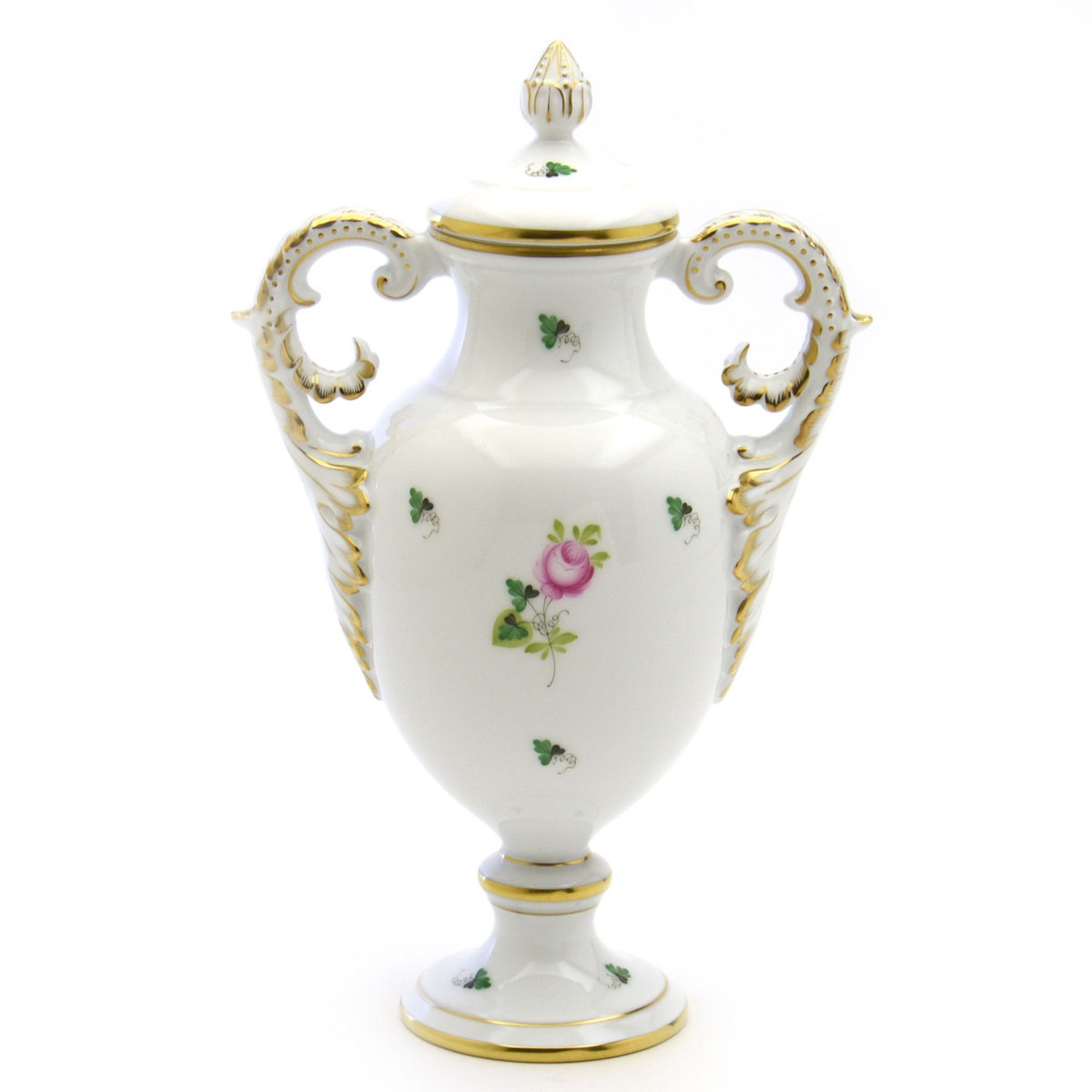 ヘレンド(Herend) 蓋付き飾り壺 ファンシーベース 花瓶 ウィーンのバラ/シンプル ハンドメイド 手描き 花活け 花器 新品