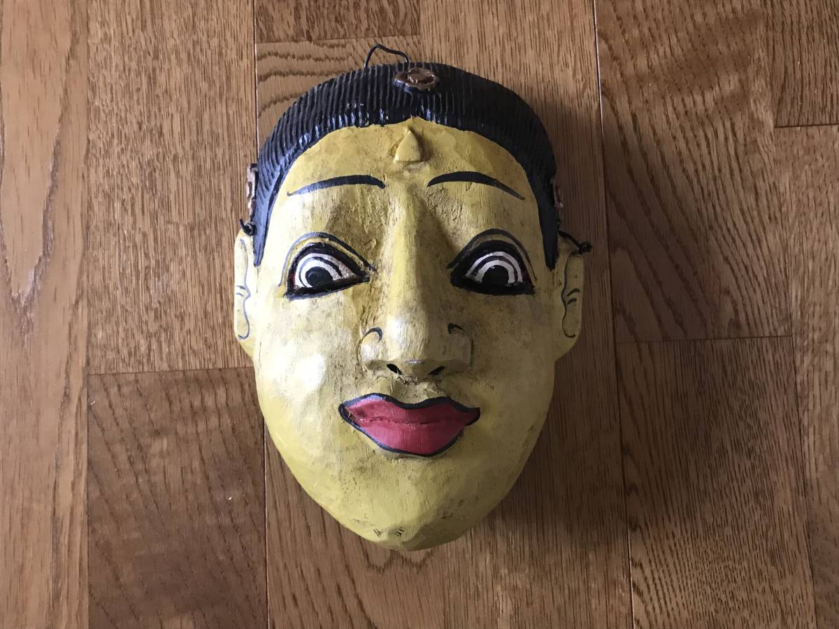 ヤフオク インドネシア バリ 木彫 黄色顔お面 マスク ア