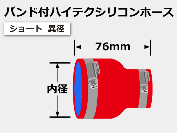 バンド付シリコンホース ショート 異径 内径 Φ28/30mm 赤色 ロゴマーク無し 耐熱 耐寒 耐久 TOYOKING 汎用_画像6