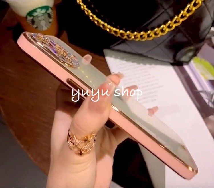 〈ピンク〉iphone12mini  キラキラストーンサイドカラースマホカバー