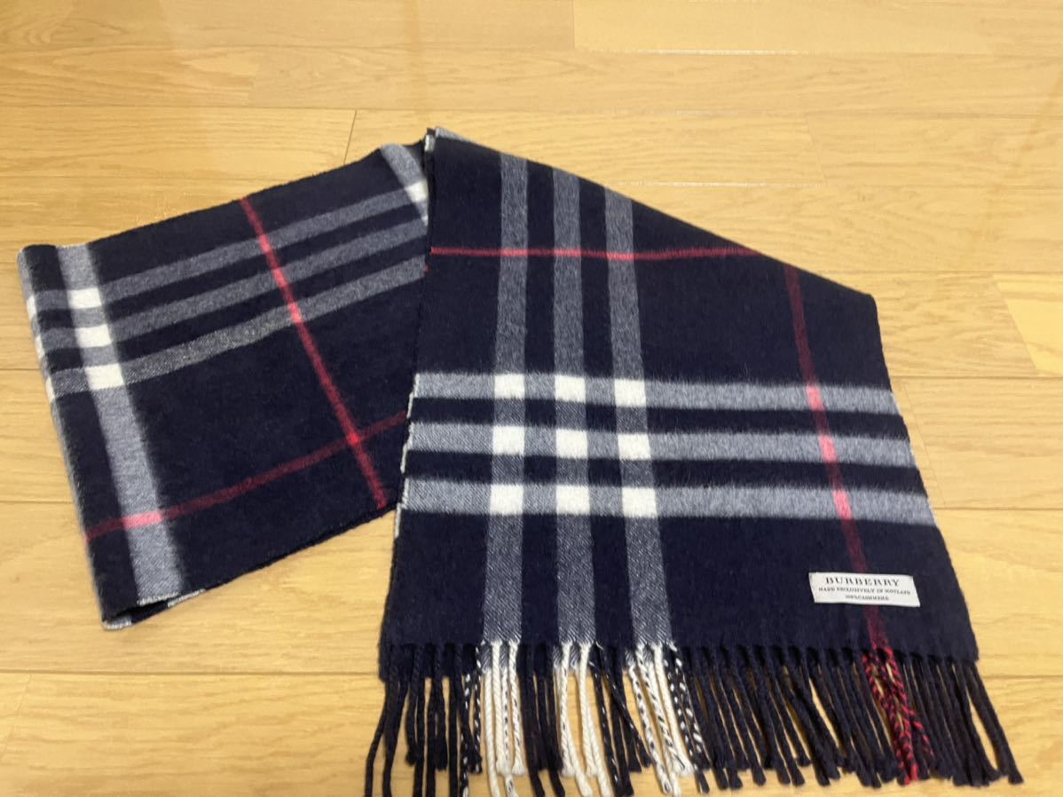 BURBERRY バーバリー マフラー カシミア100% 濃紺 ネイビー系 送料