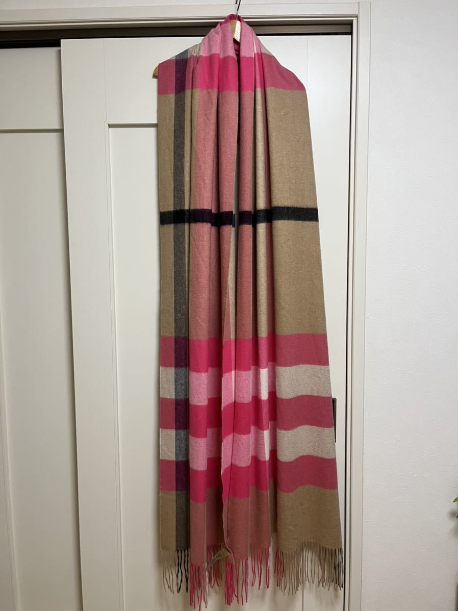 BURBERRY バーバリー マフラー カシミア100% ベージュxピンク 美品 超