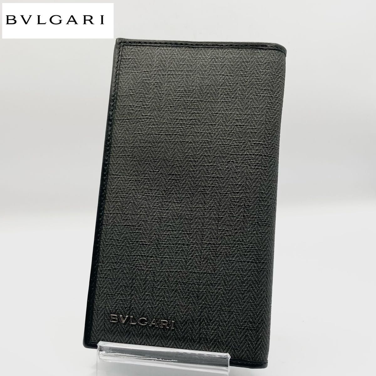 極美品 BVLGARI レザー 長財布 ウィークエンド PVC ロゴ グレー レディースファッション 財布