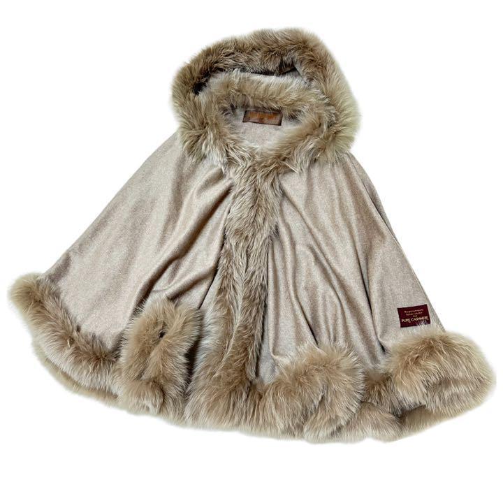☆極美品☆BALMAN PARIS バルマン カシミヤ100% リアルファー フード