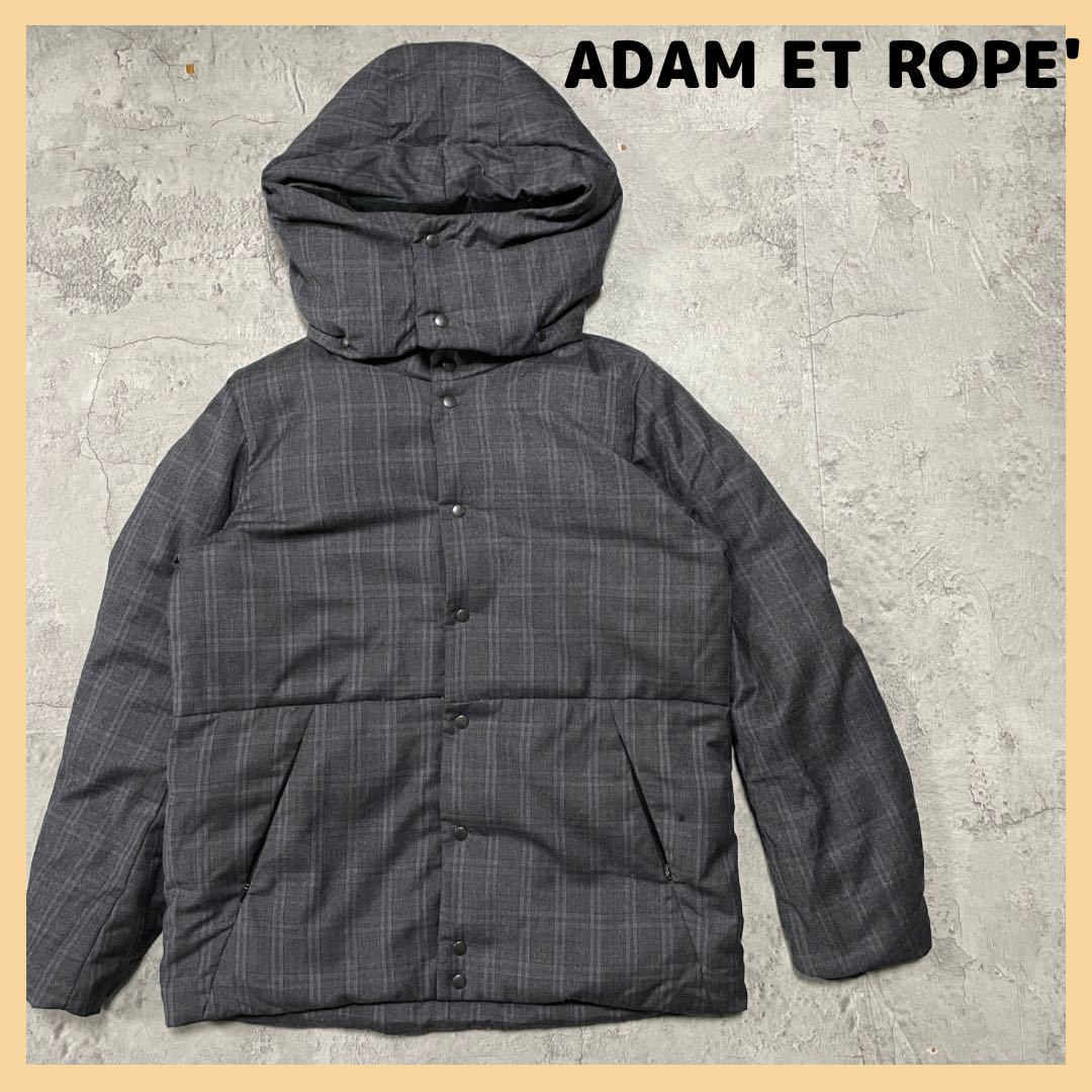 ADAM ET ROPE' アダムエロペ ダウンジャケット フーデッドジャケット ウール チェック柄 フード取外し可 サイズM 玉FL2146_画像1