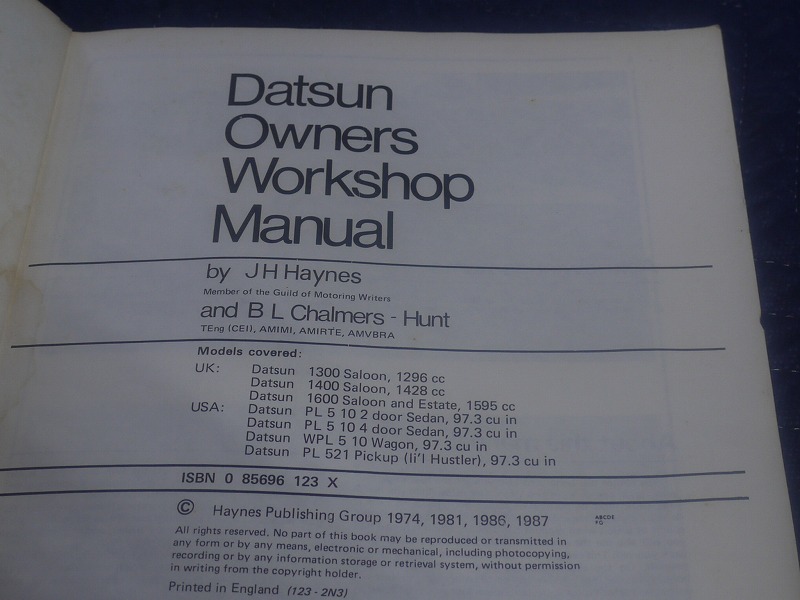 A6735◎整備書 DATSUN 510&PL521.pic-up ヘインズ HAYNES ワークショップ マニュアル 1968～1973 510ブル ダットサン ブルーバードの画像3