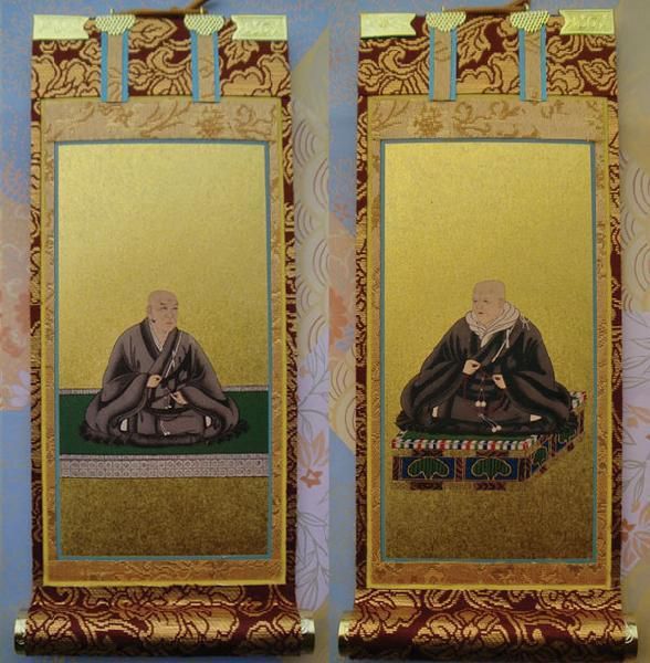 錆金金本紙・西本願寺派掛軸・脇2枚セット・50代