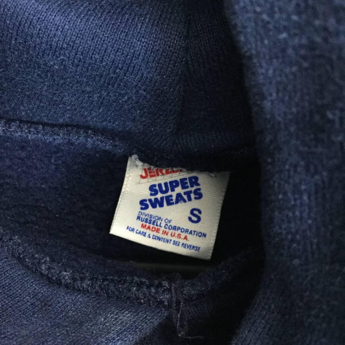 90s 80s USA製 ジャージーズ JERZEES SUPER SWEATS スウェットパーカー Sサイズ ネイビー NORFELDT
