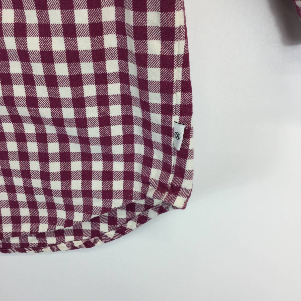 STUSSY ステューシー コットンネルシャツ 7分袖 チェック柄 Ｌサイズ パープル グリーン_画像5