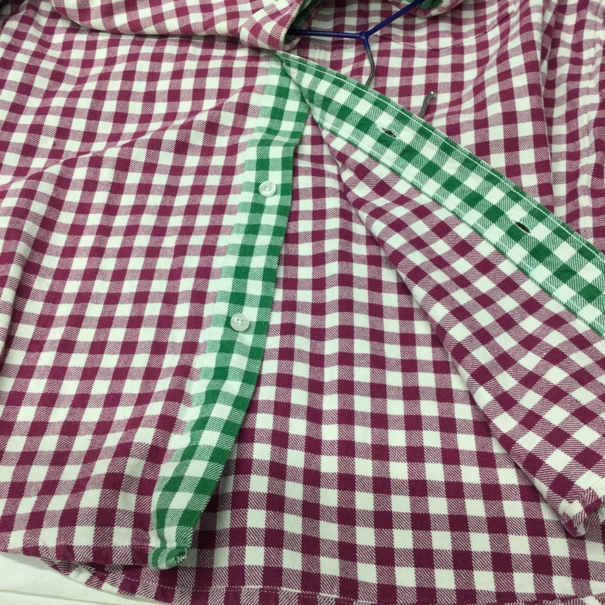 STUSSY ステューシー コットンネルシャツ 7分袖 チェック柄 Ｌサイズ パープル グリーン_画像6