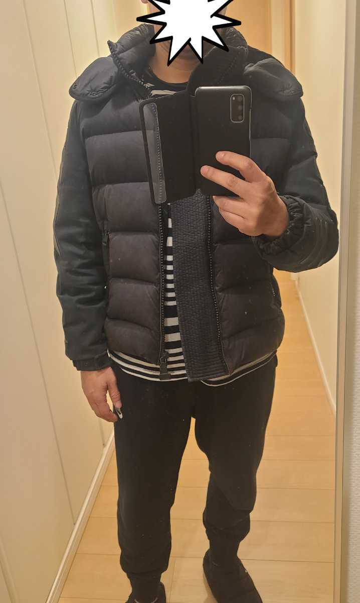 MONCLER OFF-WHITE ダウンジャケット ENCLOS サイズ0 ブラック 袖ロゴ モンクレール オフホワイト_画像3