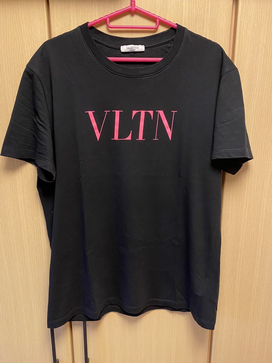 正規 20SS VALENTINO ヴァレンティノ VLTN マルチカラー ピンク ロゴ クルーネック Tシャツ 黒 M UV3MG10V3LE