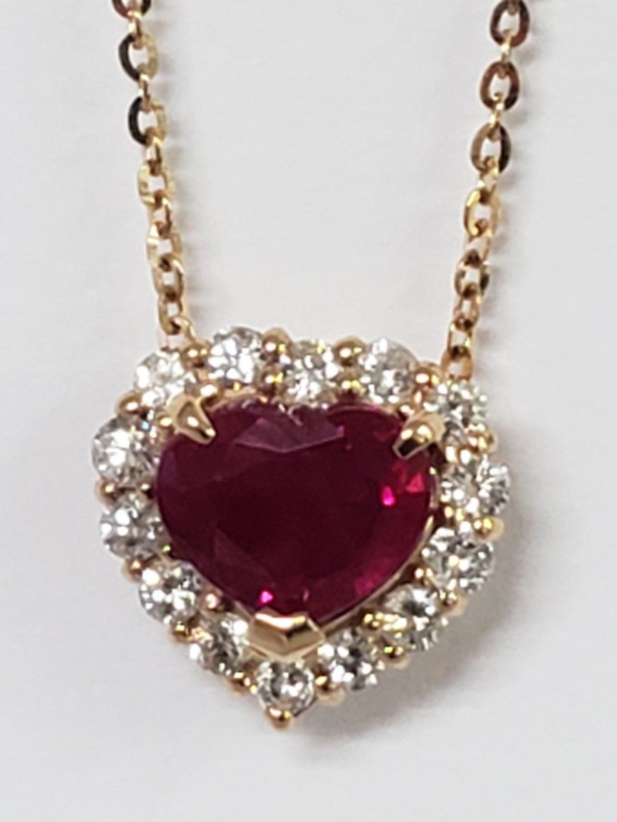 ルビーペンダント　天然ルビーダイヤモンドネックレス　Ruby Diamond Necklace 　K18PG 天然ルビー
