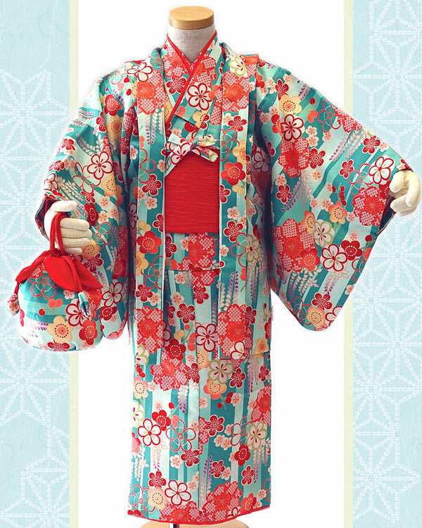 京有栖☆子供着物アンサンブル【R・K】9点セット☆120サイズ☆503☆グリーン系・ミント系☆桜・藤柄_画像2