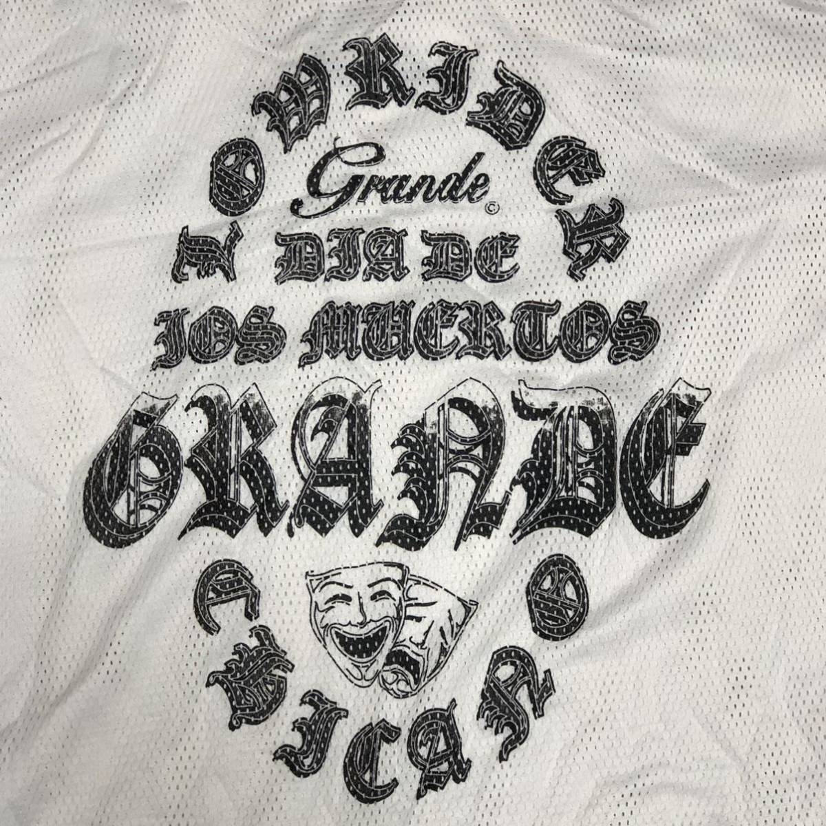 ◎90s【GRANDE】メッシュシャツ HIPHOP Rapper 西海岸 LA ロサンゼルス チカーノ gangsta/LowRider Street アメフトTシャツ/デッドストック_画像2