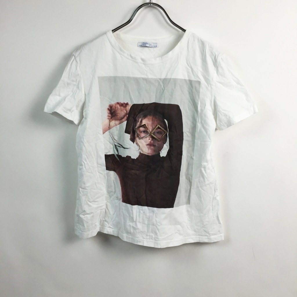 ZARA BASIC/ザラベイシック 半袖Tシャツ プリント ホワイト 白 USAサイズS レディース_画像1