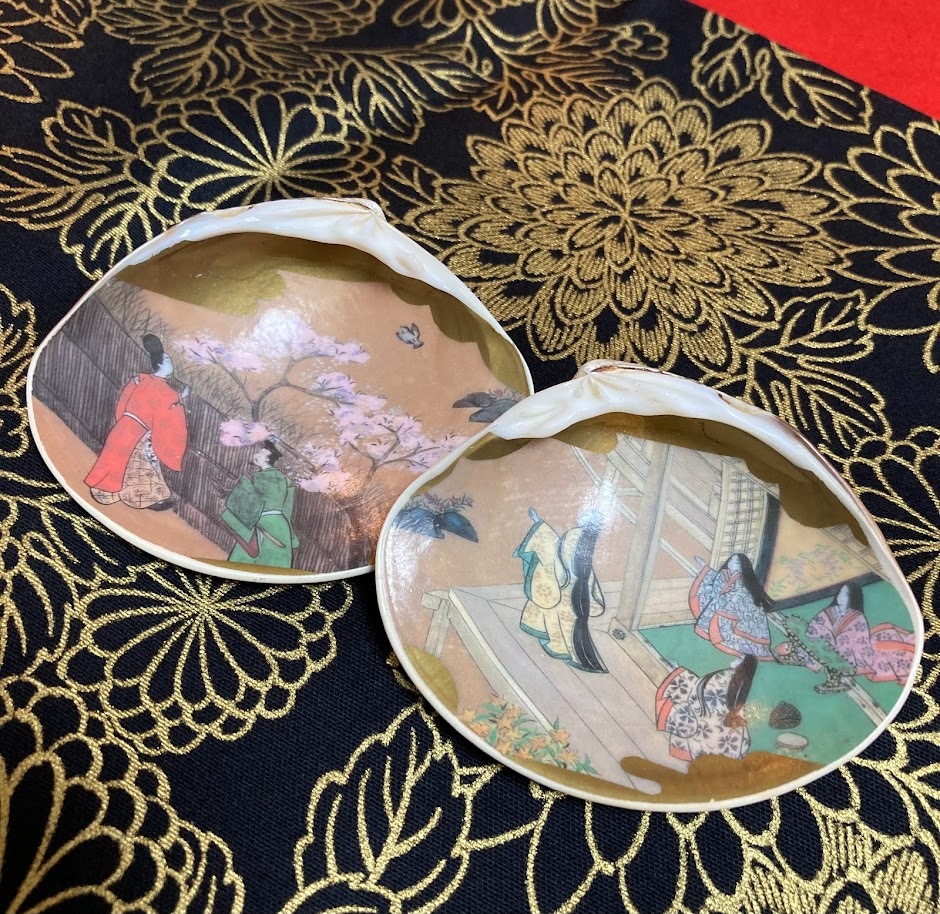 貝合わせ 蛤香合 天然蛤貝 金箔工芸品 金彩源氏絵(香合)|売買された