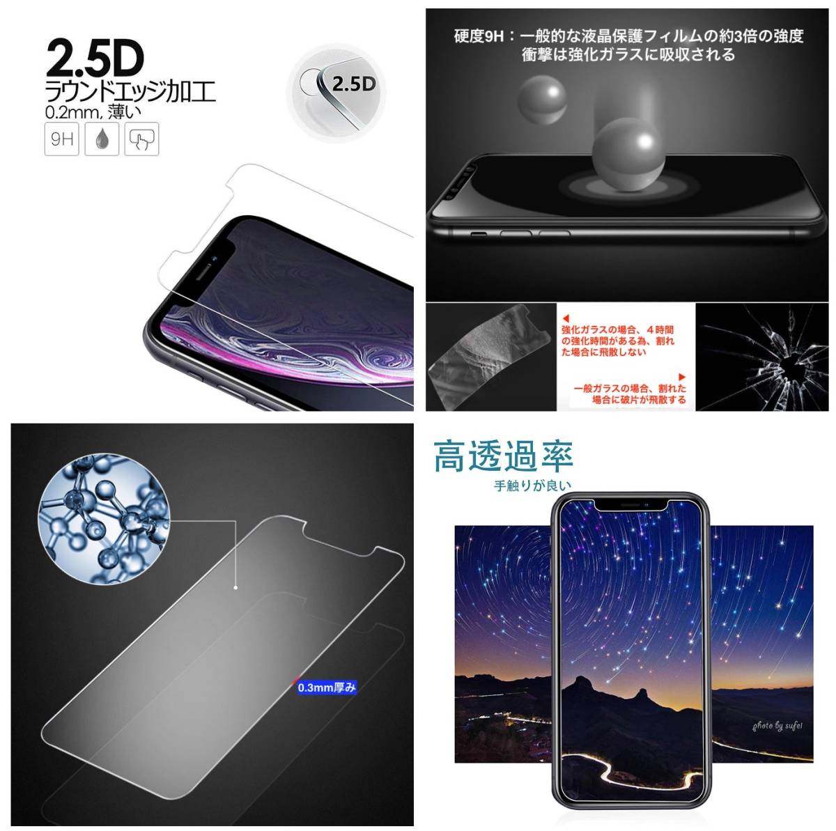 iPhone 11ProMAX 用透明フィルム 強化ガラス 液晶保護 高透過率 9H 飛散防止 iPhone XSMaxも兼用可能 アイホン アイフォン 匿名配送_画像9