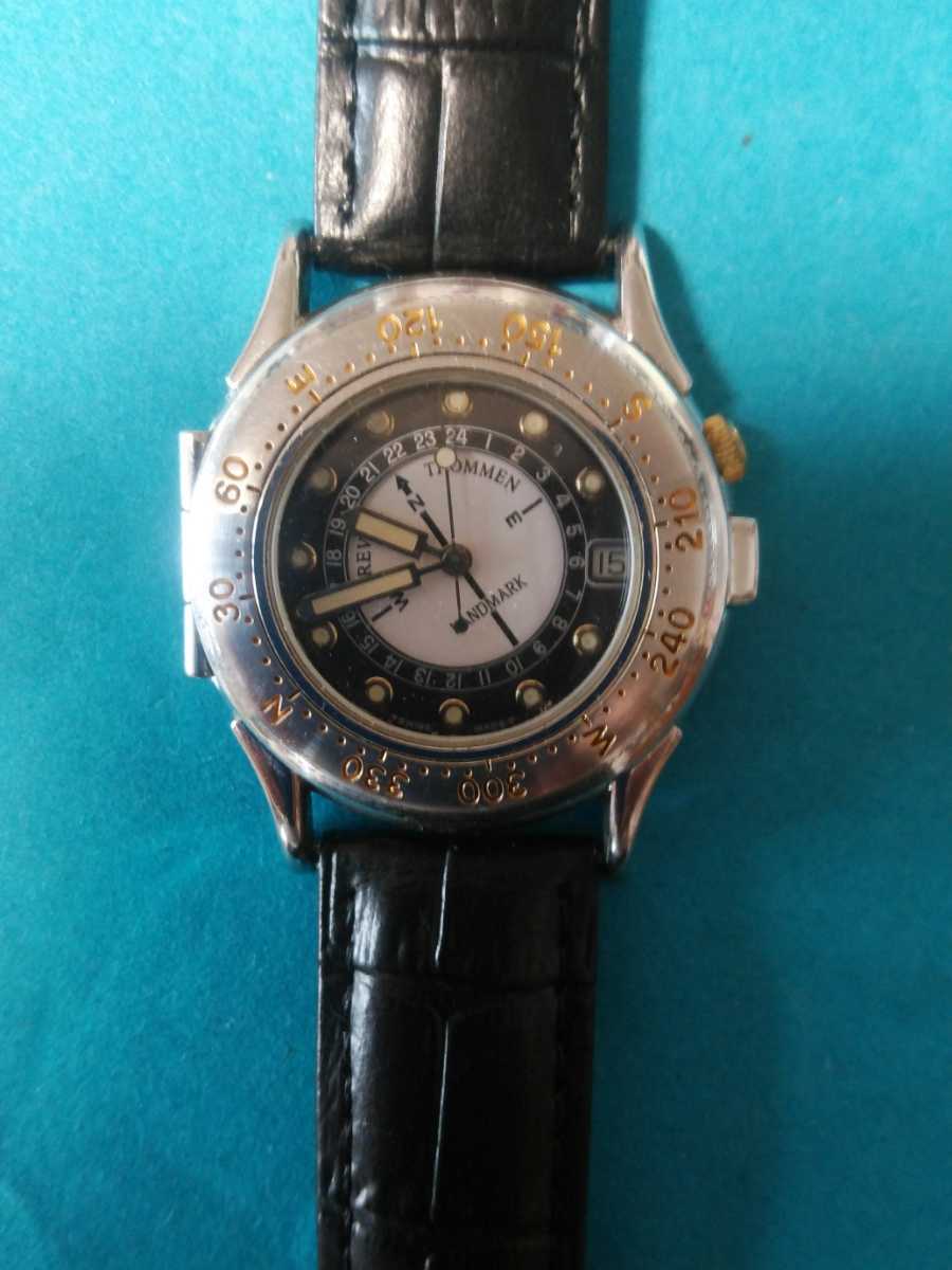レビュートーメン QZ　 ランドマーク 黒×白文字盤 デイト メンズ腕時計