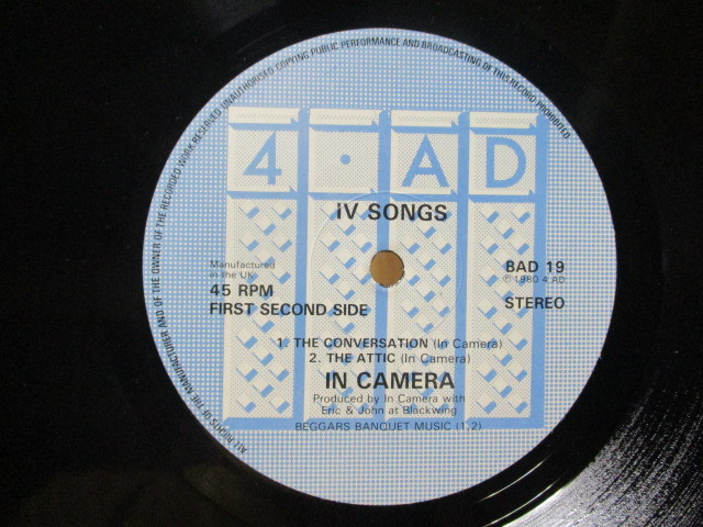 IN CAMERA イン?カメラ Ⅳ Songs 英 12inch EP 美盤 4AD POST PUNK ポスト?パンク
