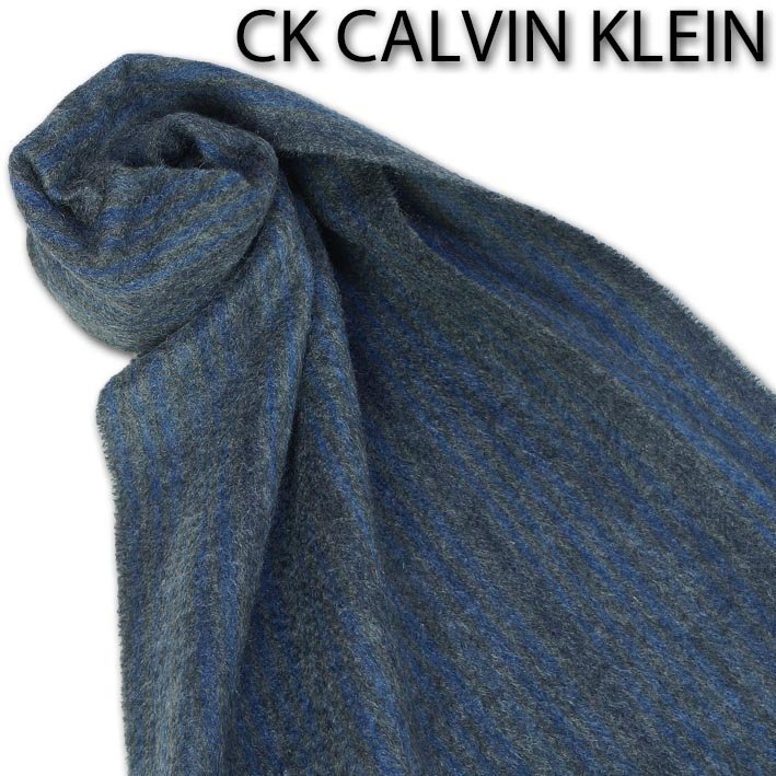 CKカルバンクライン CK CALVIN KLEIN カシミヤ100％ ストライプ マフラー メンズ ネイビー×グレー 新品 正規品 カシミア 洗濯可_画像4